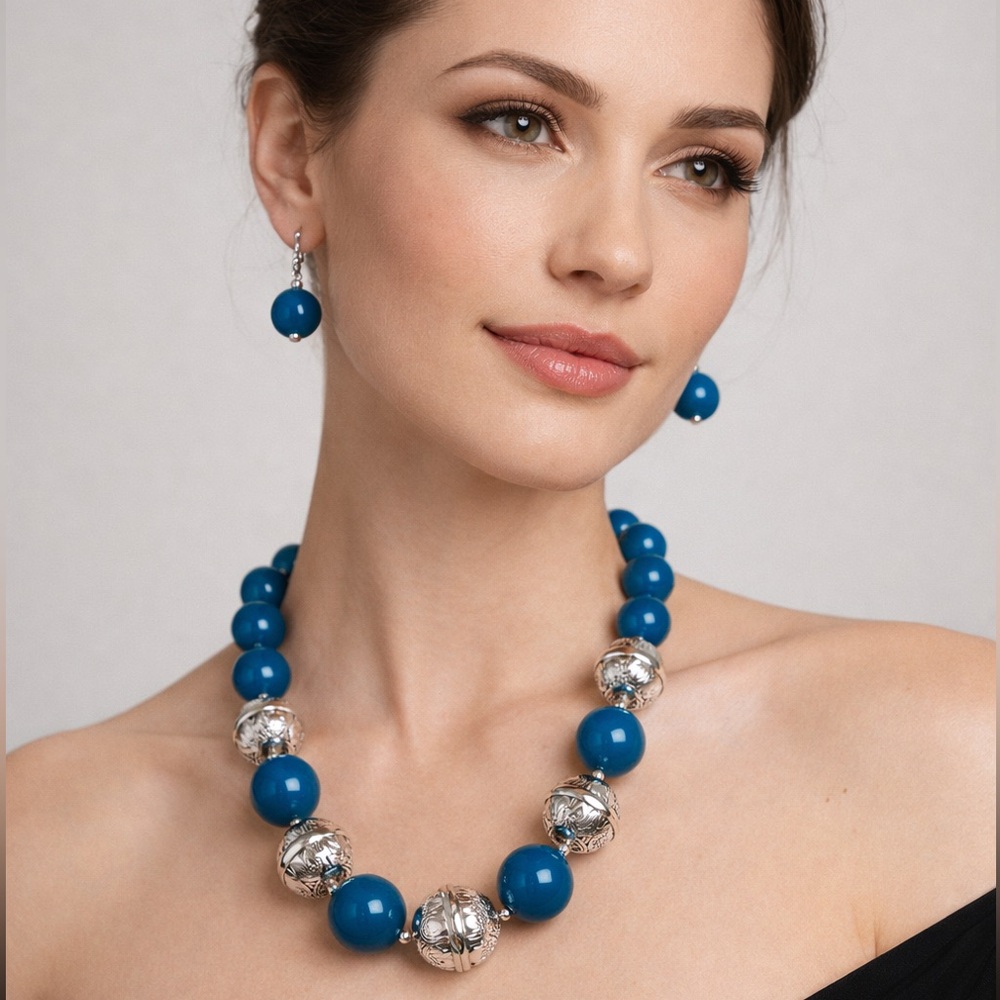 Blue Necklace & Earrings Set